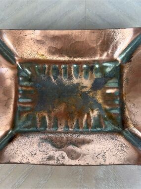 Gregorian Gammered Copper Decorative AshTray with Patina Finish
